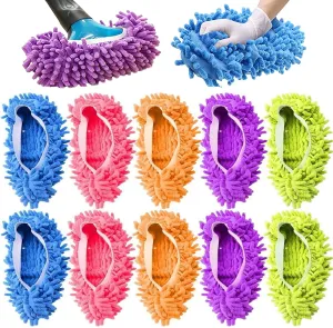 10 Pcs Microfiber Mop Slippers Shoes Reusable Dust Mops for Women Washable, 5-Pairs Mop Slippers Shoes for Floor Cleaning， Mop Socks for Foot Dust Hair Cleaners Sweeping House Office Bathroom Kitchen