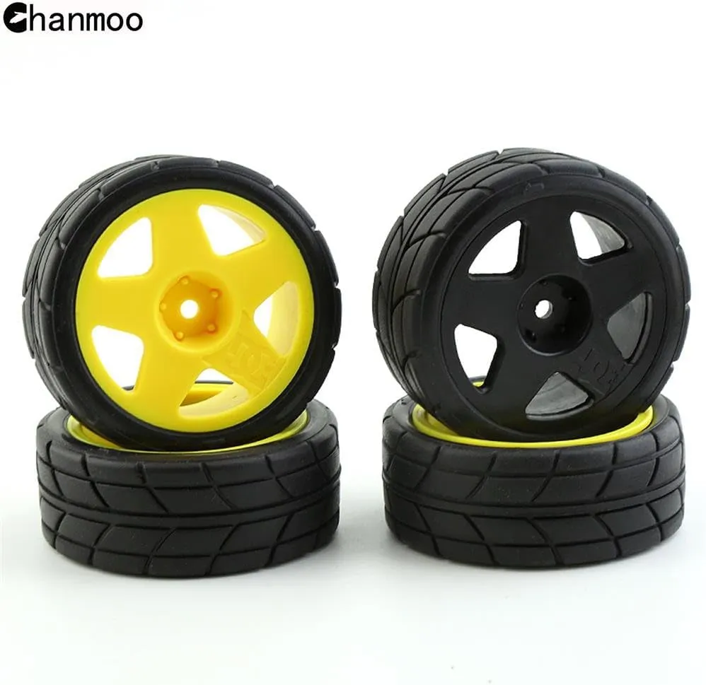 1/10 RC Racing Rally Tires 12mm Hex Wheels Rims and Rubber On Road Tyres for 1/10 RC On-Road Car HPI KYOSHO Tamiya XV01 XV02 TA06 TT01 TT02 PTG2 144001 A959 RC Rally Drift Car 4PCS (White B)