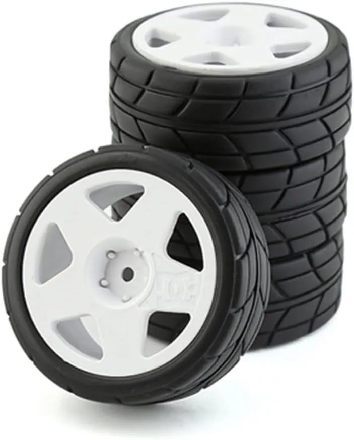 1/10 RC Racing Rally Tires 12mm Hex Wheels Rims and Rubber On Road Tyres for 1/10 RC On-Road Car HPI KYOSHO Tamiya XV01 XV02 TA06 TT01 TT02 PTG2 144001 A959 RC Rally Drift Car 4PCS (White B)