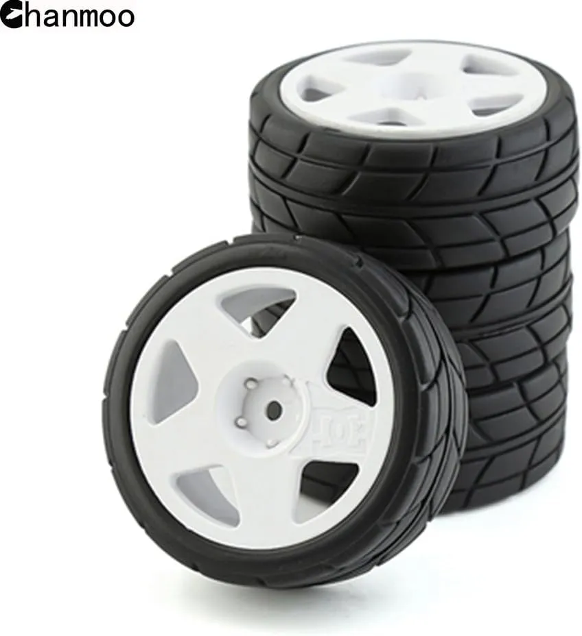1/10 RC Racing Rally Tires 12mm Hex Wheels Rims and Rubber On Road Tyres for 1/10 RC On-Road Car HPI KYOSHO Tamiya XV01 XV02 TA06 TT01 TT02 PTG2 144001 A959 RC Rally Drift Car 4PCS (White B)