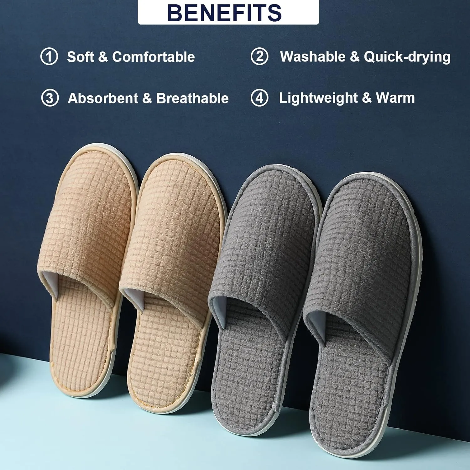 12 Pairs Polar Fleece Disposable Slippers for Guest, Non-slip Spa Slippers, Washable Reusable House slippers