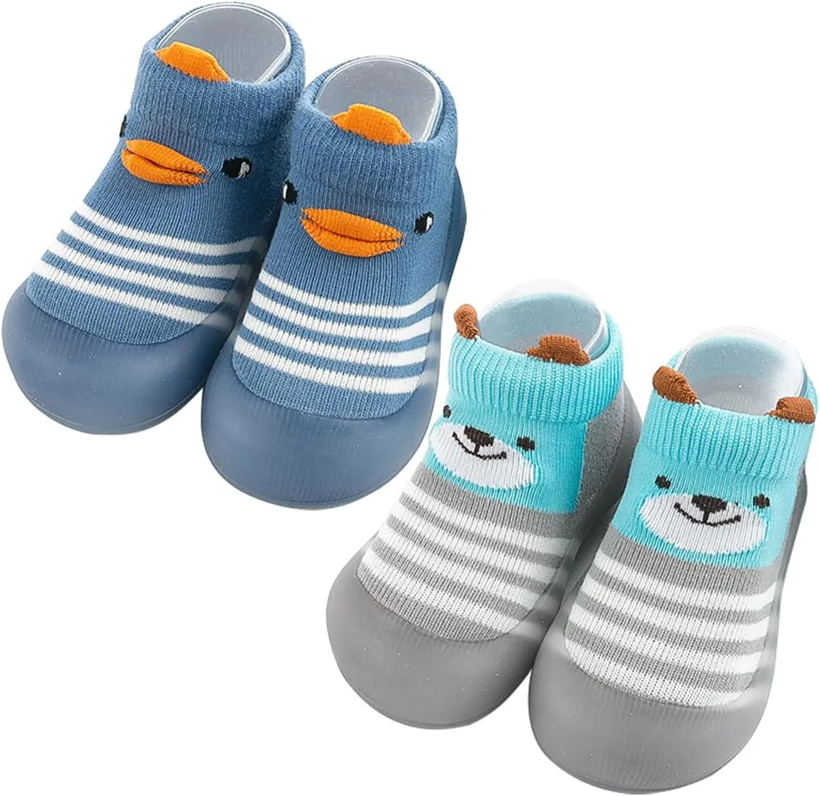 2 Pairs Baby Sock Shoes Boys Girls Non Slip Soft Rubber Sole Sneakers Toddler Infant Slip On Slippers First Walking Shoes