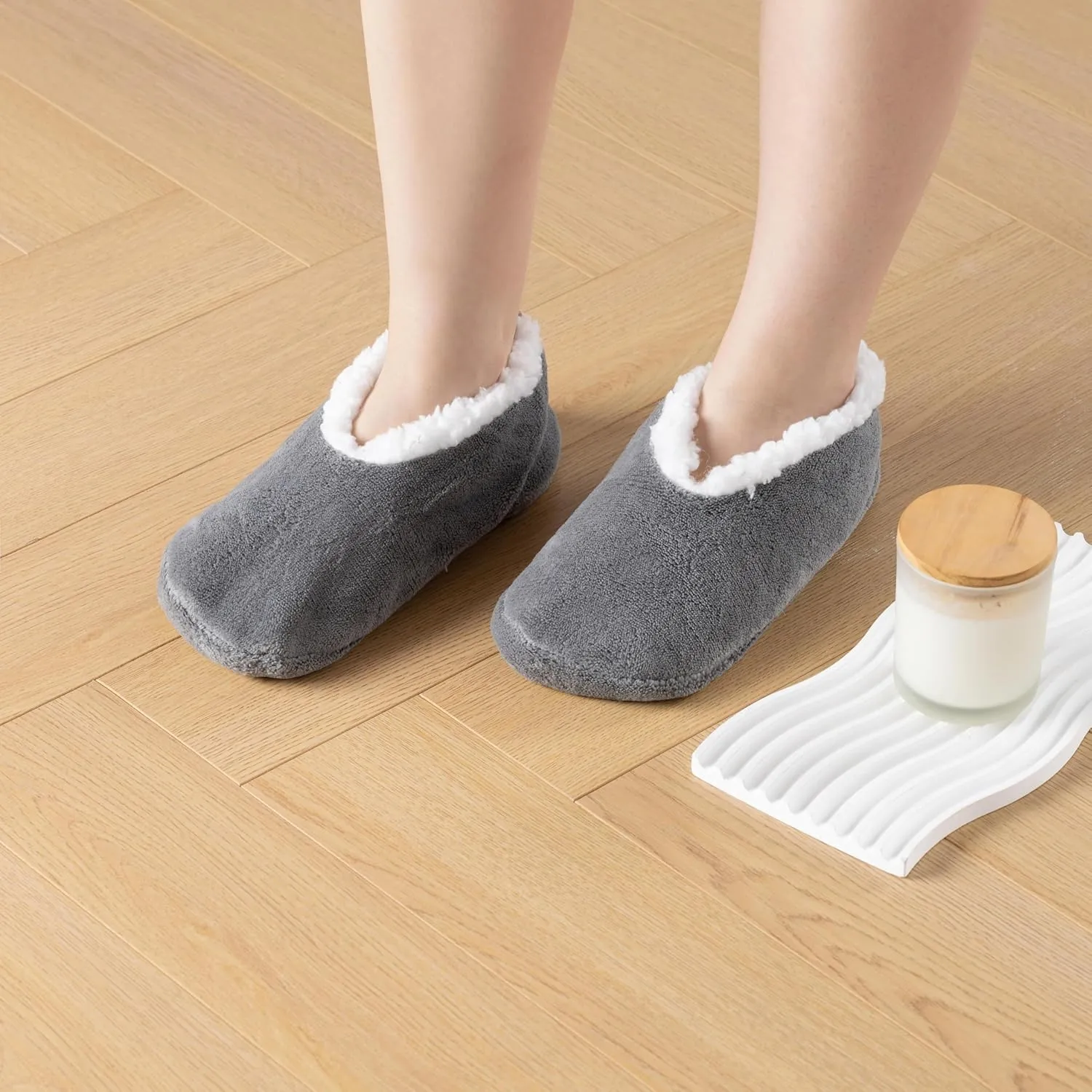 2 Pairs of Soft Sole Slipper Socks for Women with Grippers Non Slip, Winter Warm Cozy House Bedroom Slippers, Ladies Fuzzy Indoor Home Slippers (Purple,Pink,Grey)