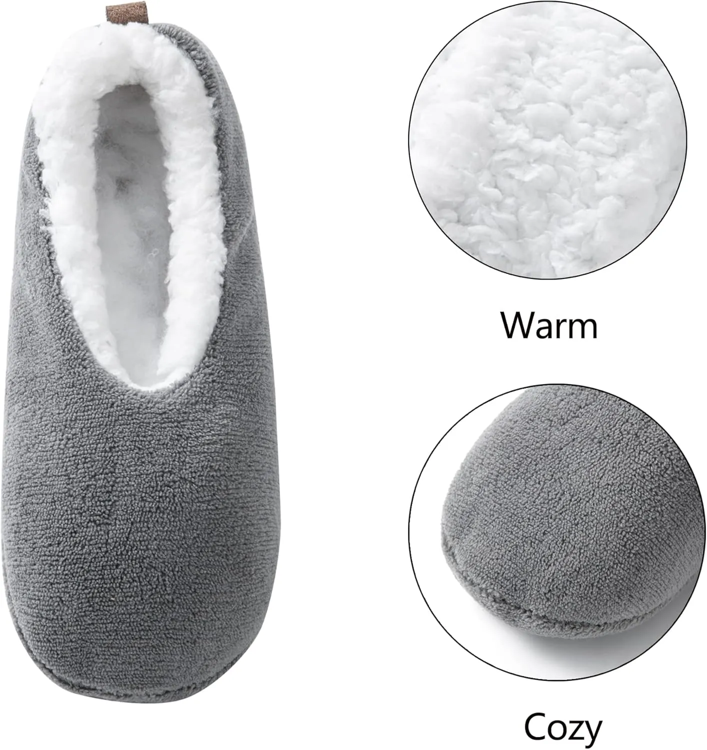 2 Pairs of Soft Sole Slipper Socks for Women with Grippers Non Slip, Winter Warm Cozy House Bedroom Slippers, Ladies Fuzzy Indoor Home Slippers (Purple,Pink,Grey)
