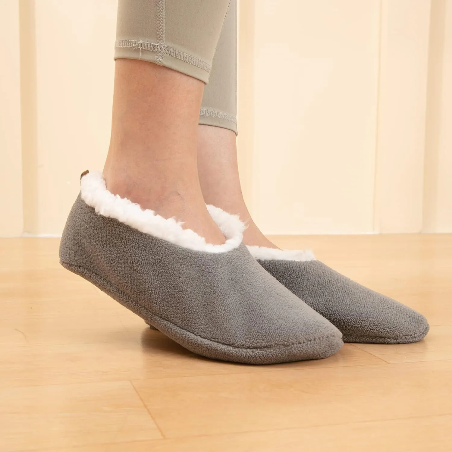 2 Pairs of Soft Sole Slipper Socks for Women with Grippers Non Slip, Winter Warm Cozy House Bedroom Slippers, Ladies Fuzzy Indoor Home Slippers (Purple,Pink,Grey)