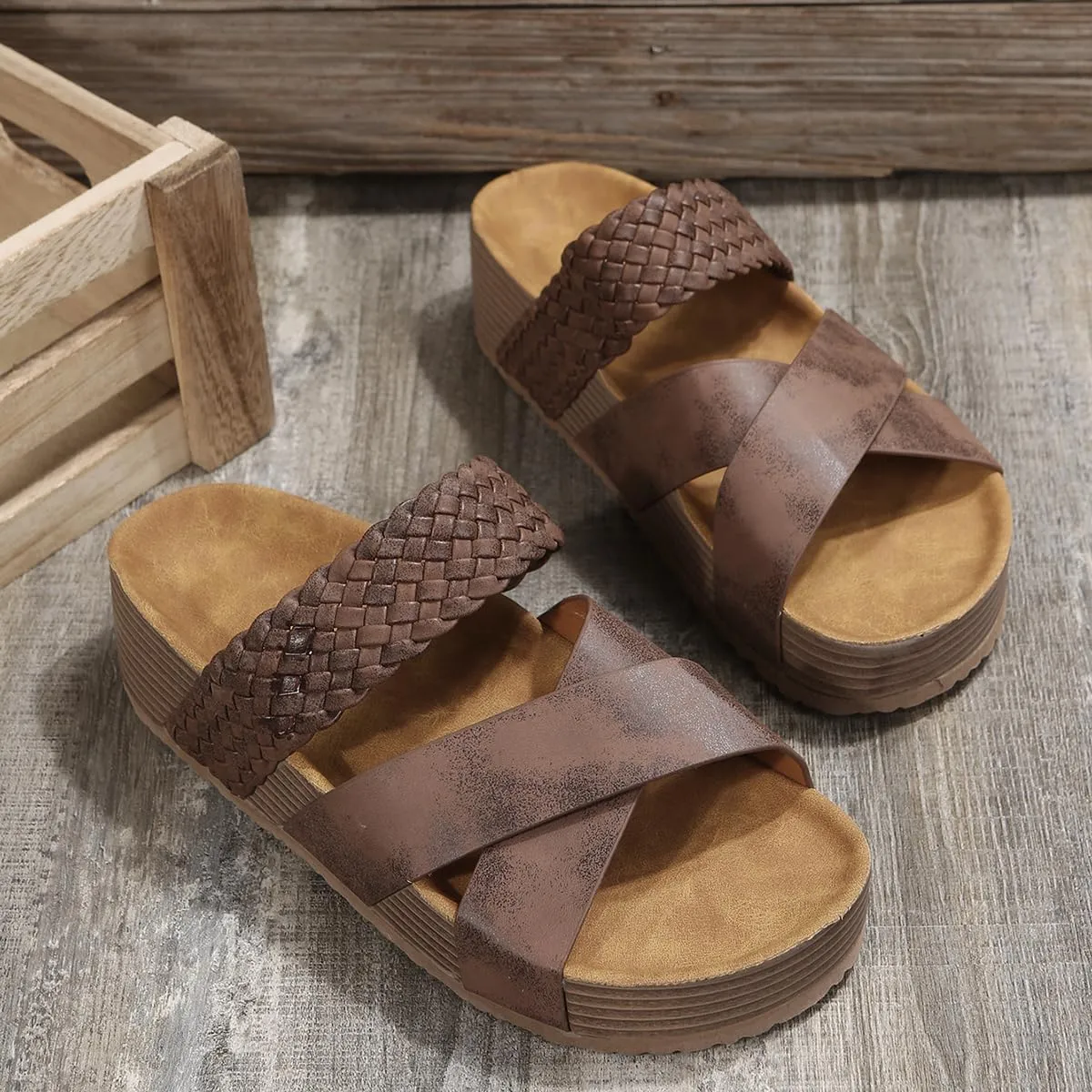 2025 Women'S Platform Sandals Flat Shoes Fashion Casual Hollow Open Toe Comfortable and Lightweight Outdoor Slippers
