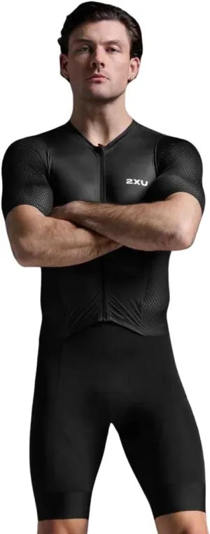 2XU Men's Aero Hex Sleeved Tri Suit (US, Alpha, Large, Regular, Regular, Standard, Black/White)