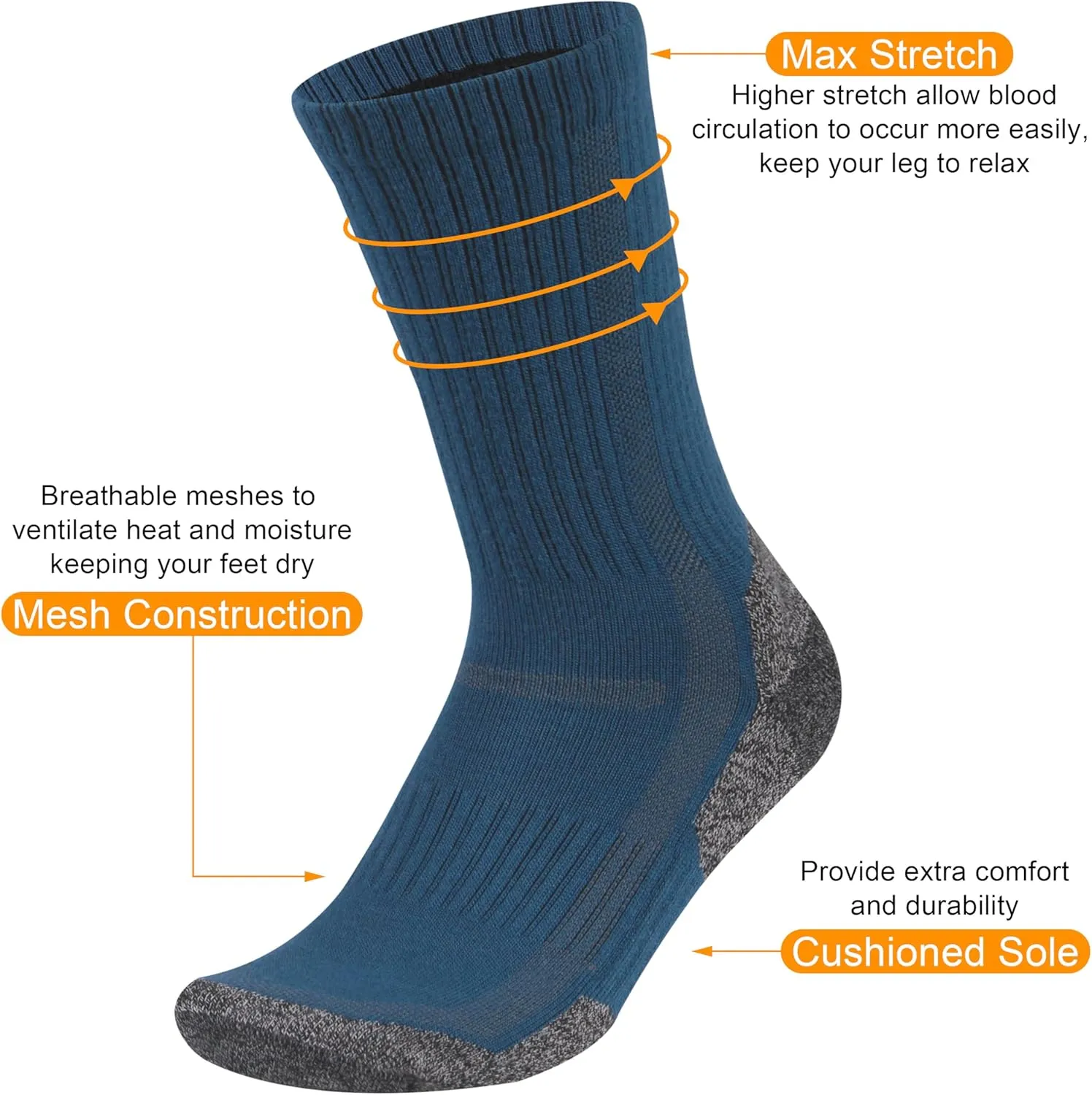3 Pairs Merino Wool Hiking Mid Calf Socks for Men & Women - Moisture Wicking, Thermal, Cushioned Boot Socks