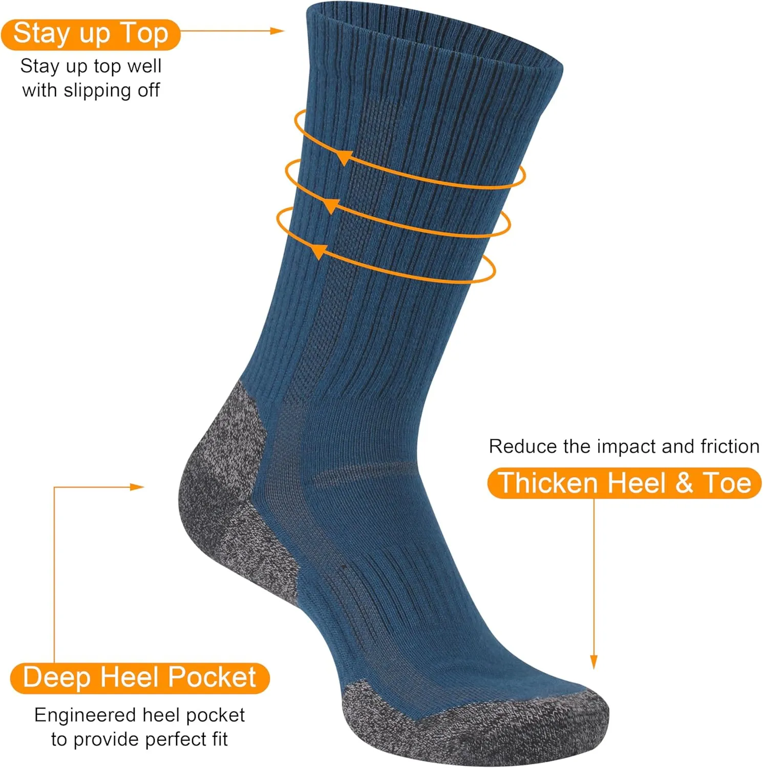 3 Pairs Merino Wool Hiking Mid Calf Socks for Men & Women - Moisture Wicking, Thermal, Cushioned Boot Socks
