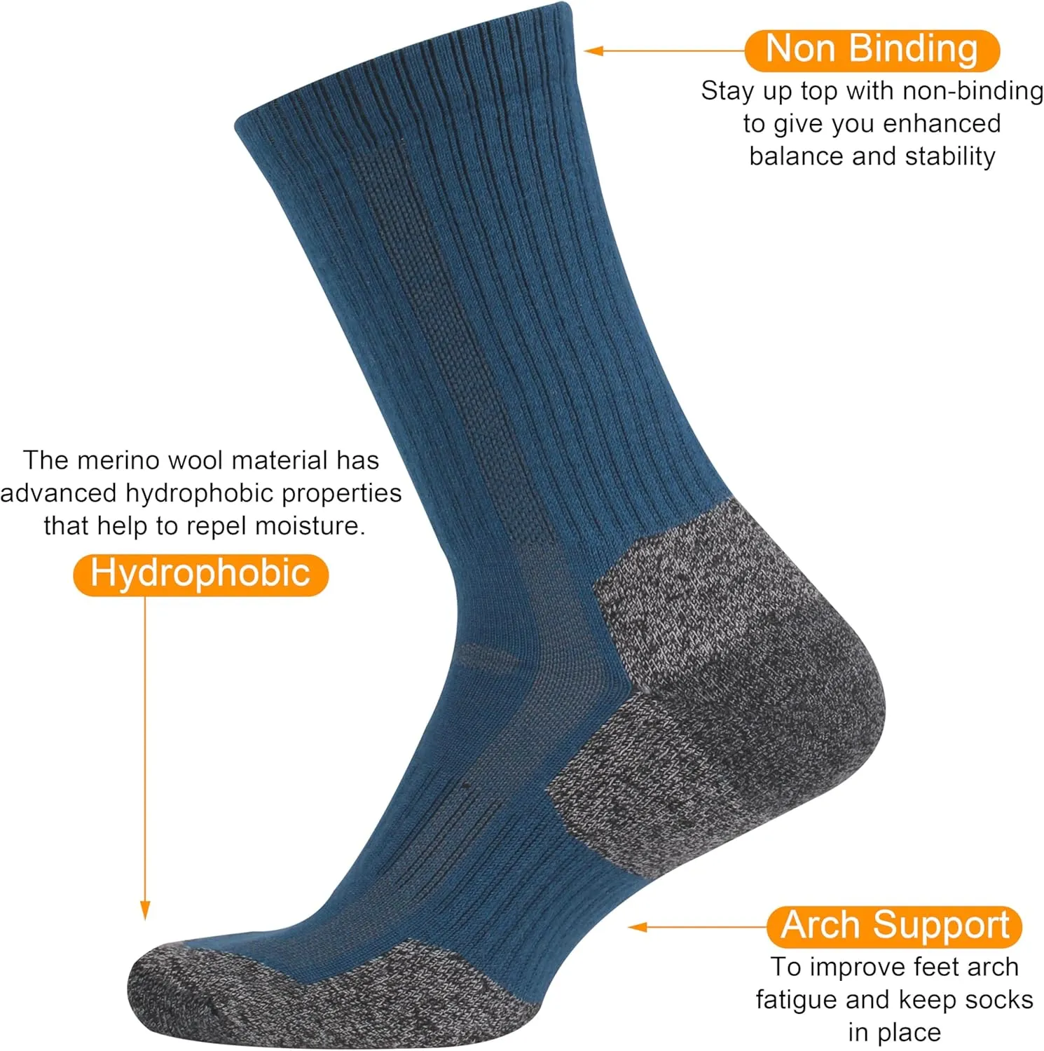 3 Pairs Merino Wool Hiking Mid Calf Socks for Men & Women - Moisture Wicking, Thermal, Cushioned Boot Socks
