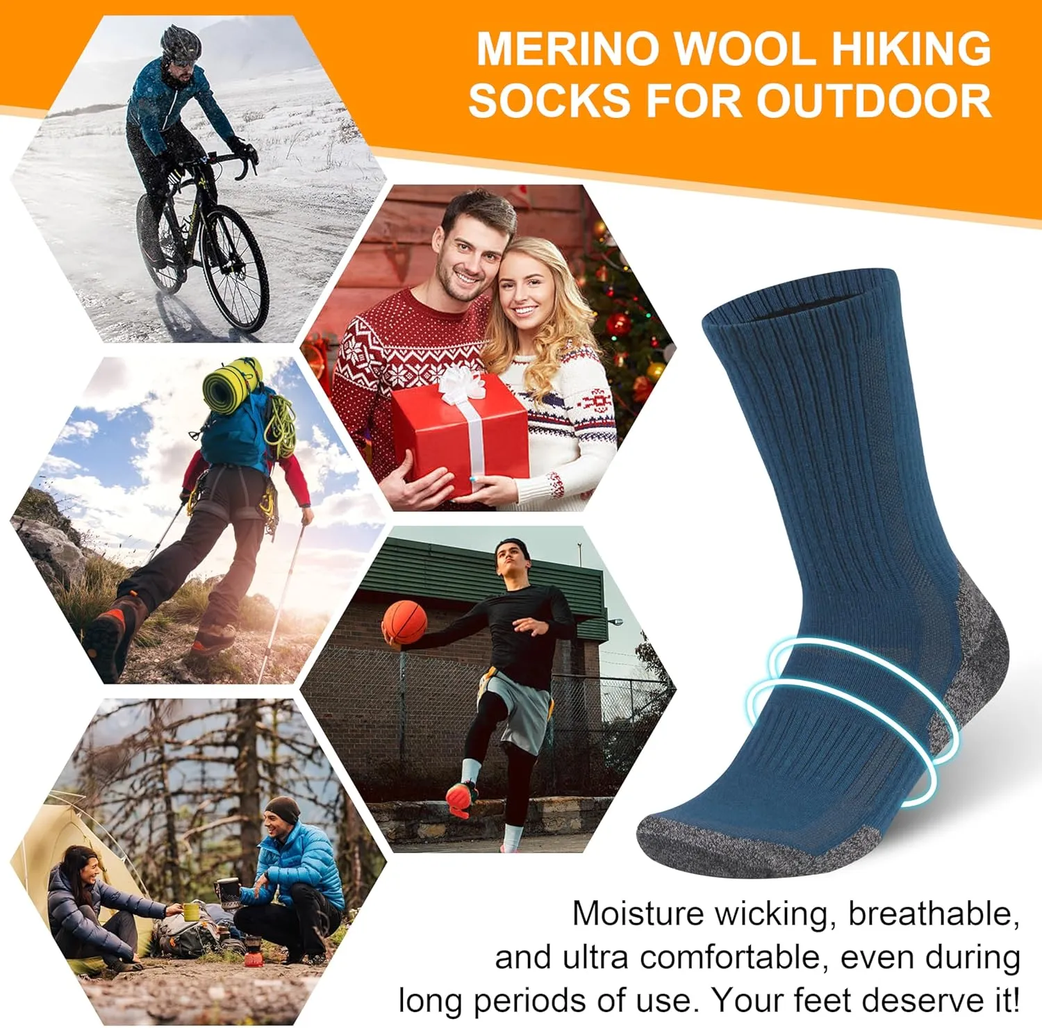 3 Pairs Merino Wool Hiking Mid Calf Socks for Men & Women - Moisture Wicking, Thermal, Cushioned Boot Socks
