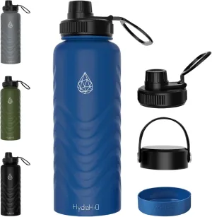 32oz Insulated Water Bottle with Straw and Spout,Stainless Steel with Fluid Scale,Leak-Proof,Wide Mouth,BPA-Free,Silicone Boot & Handle – Blue Sports Flask for Gym,Hiking,Travel