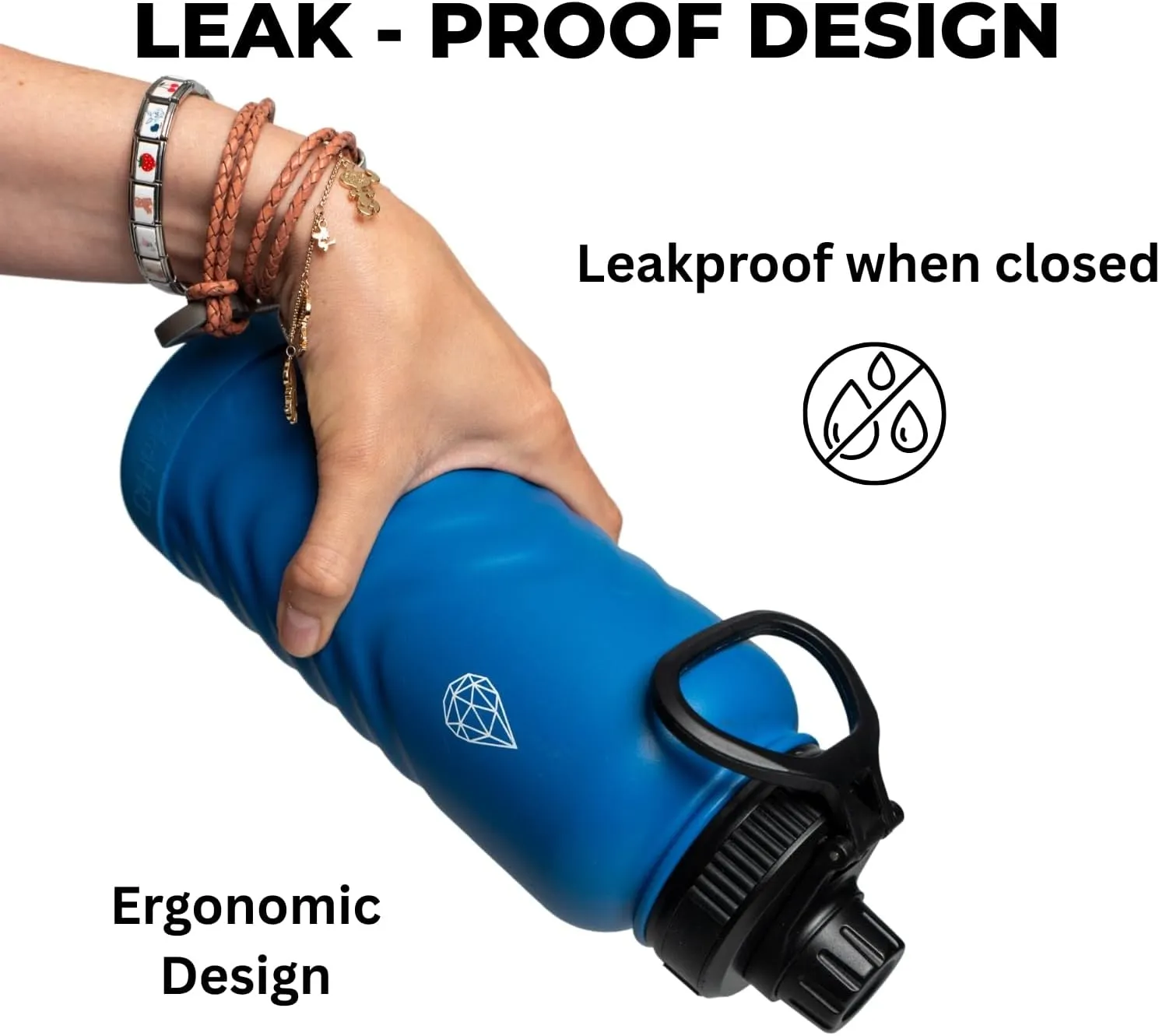 32oz Insulated Water Bottle with Straw and Spout,Stainless Steel with Fluid Scale,Leak-Proof,Wide Mouth,BPA-Free,Silicone Boot & Handle – Blue Sports Flask for Gym,Hiking,Travel