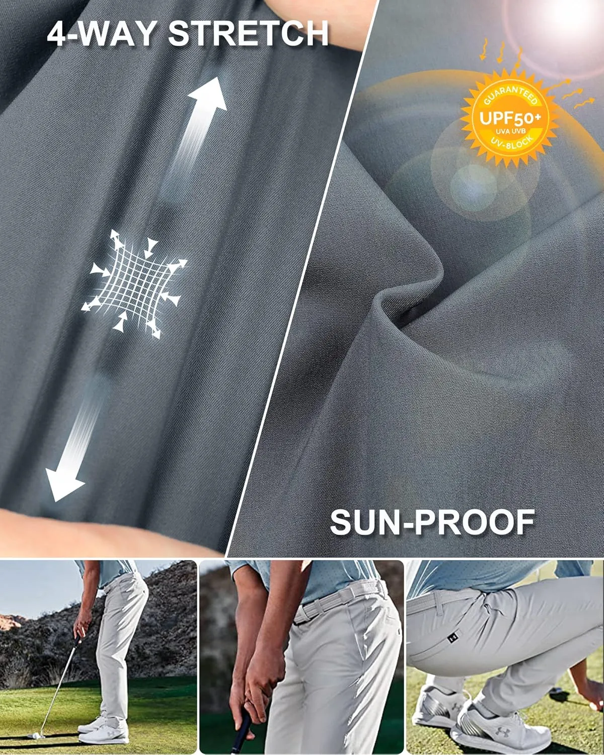33,000ft Men's Golf Pants with 5 Pockets Classic-Fit Stretch Quick Dry Lightweight UPF 50  Hiking Pants