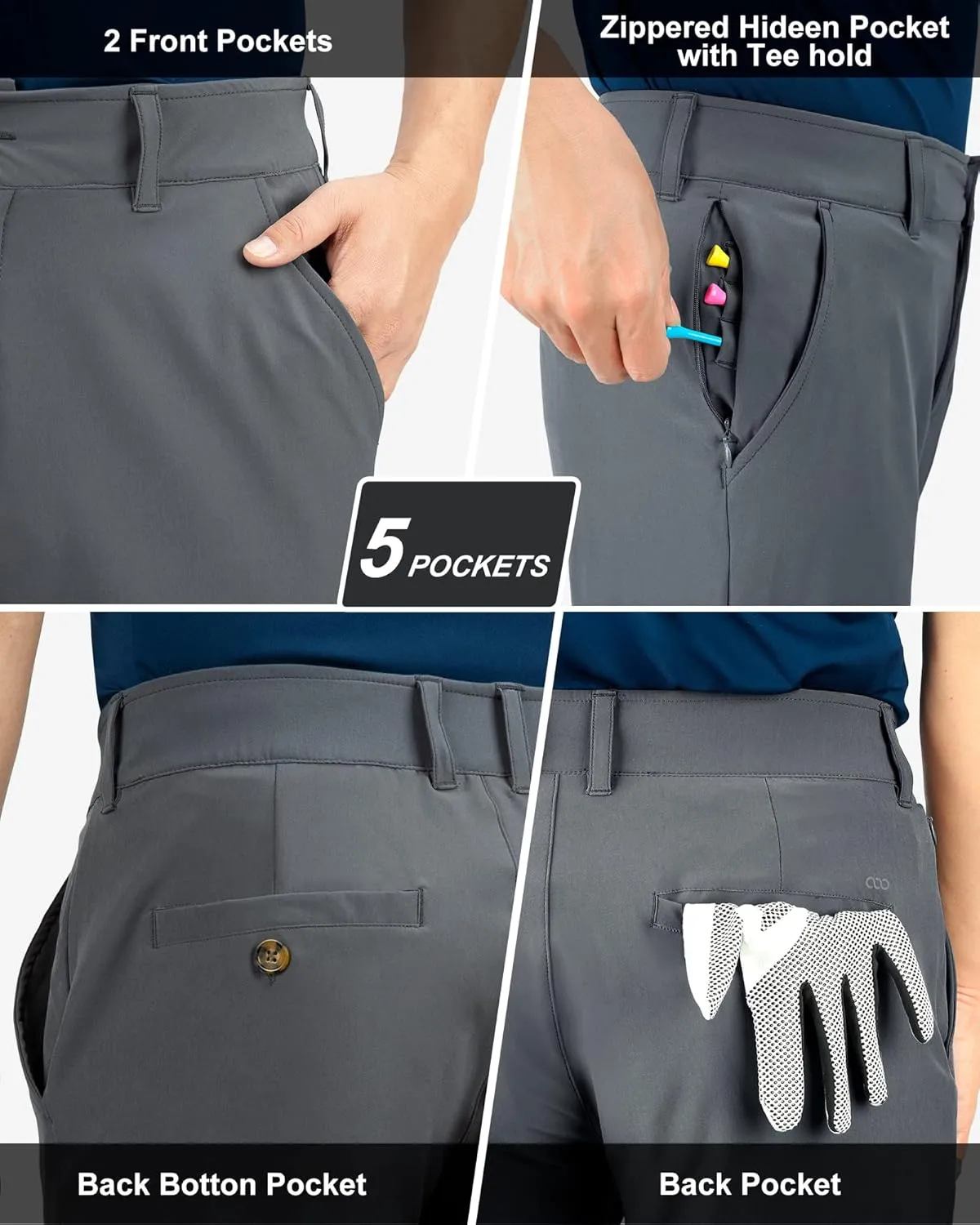 33,000ft Men's Golf Pants with 5 Pockets Classic-Fit Stretch Quick Dry Lightweight UPF 50  Hiking Pants