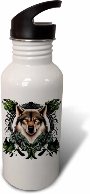 3dRose A Timber Wolf Surrounded By Ladys Slipper Minnesota State... - Water Bottles (wb-384704-2)