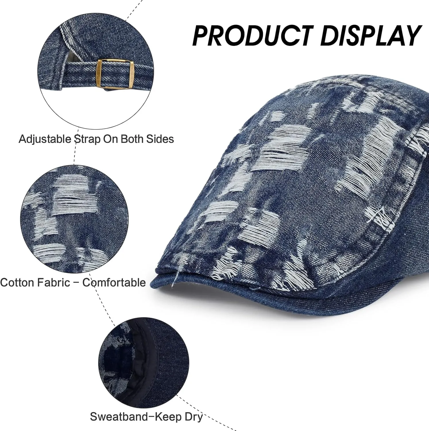 3Pcs Men's Newsboy Caps Washing Cotton Cooling Lightweight Scally Cap for Men Adjustable Flat Cap