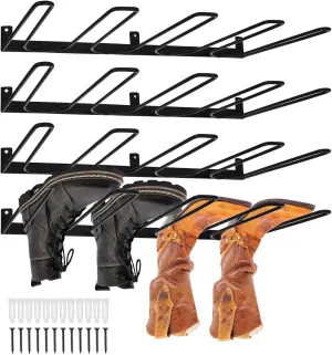 4 Pack Boot Rack Wader Hangers Wall Mount Holds 8 Pairs, Organizer Hanging Metal Tall Holder for Cowboy Garage Storage Closet Entryway Outdoor Drying, Black