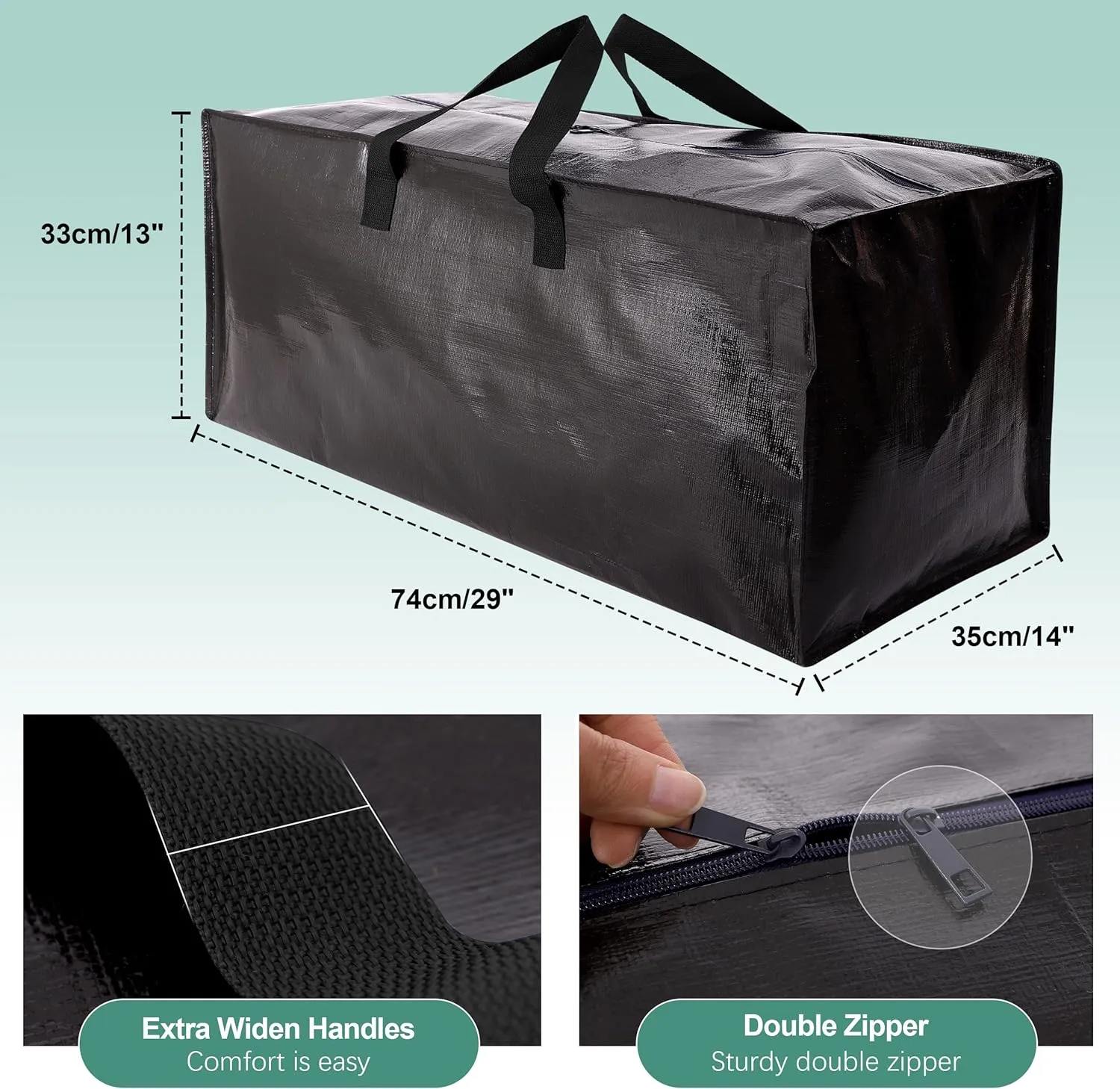 4 Pack Heavy Duty Moving Bags, Extra Large Storage Totes W/Backpack Straps Strong Handles & Zippers, Alternative to Moving Boxes, Moving Supplies for Dorm Room Essentials, Black