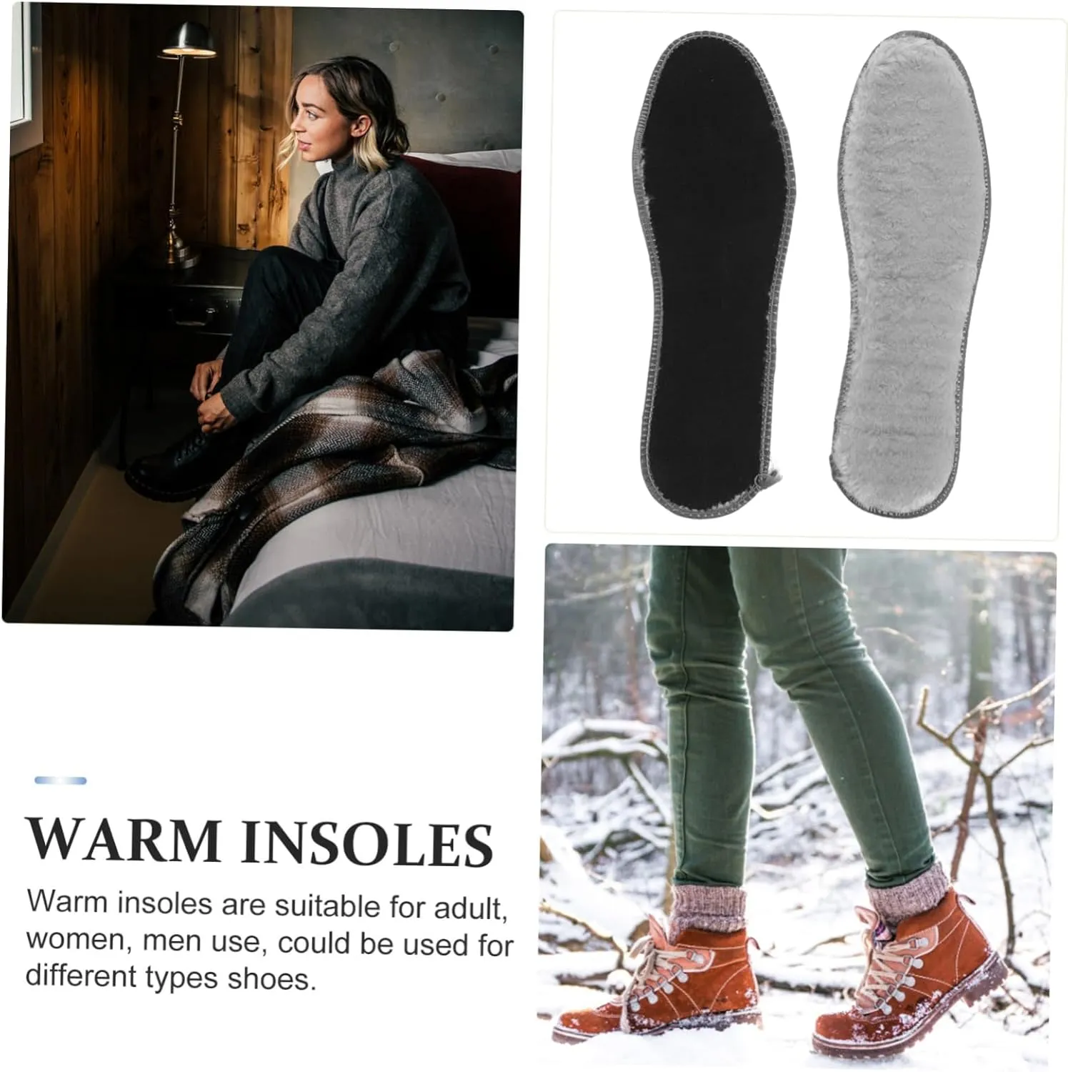 4 Pairs Thick Plush Warm Insoles for Shoes Ergonomic Cushioned Inserts with Non Slip Bottom for Winter Comfort and Insulation