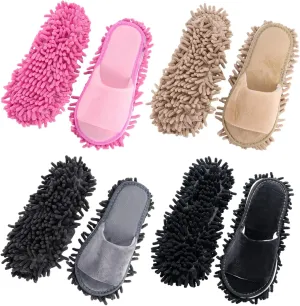 4 Pairs Washable Mop Slippers, Chenille Mop Slippers for Men Women, Floor Cleaning Absorbent Slippers, High-Efficiency Dust Removal, 4 Colors Funny Mop Shoes for Living Room Bedroom Bathroom Kitchen