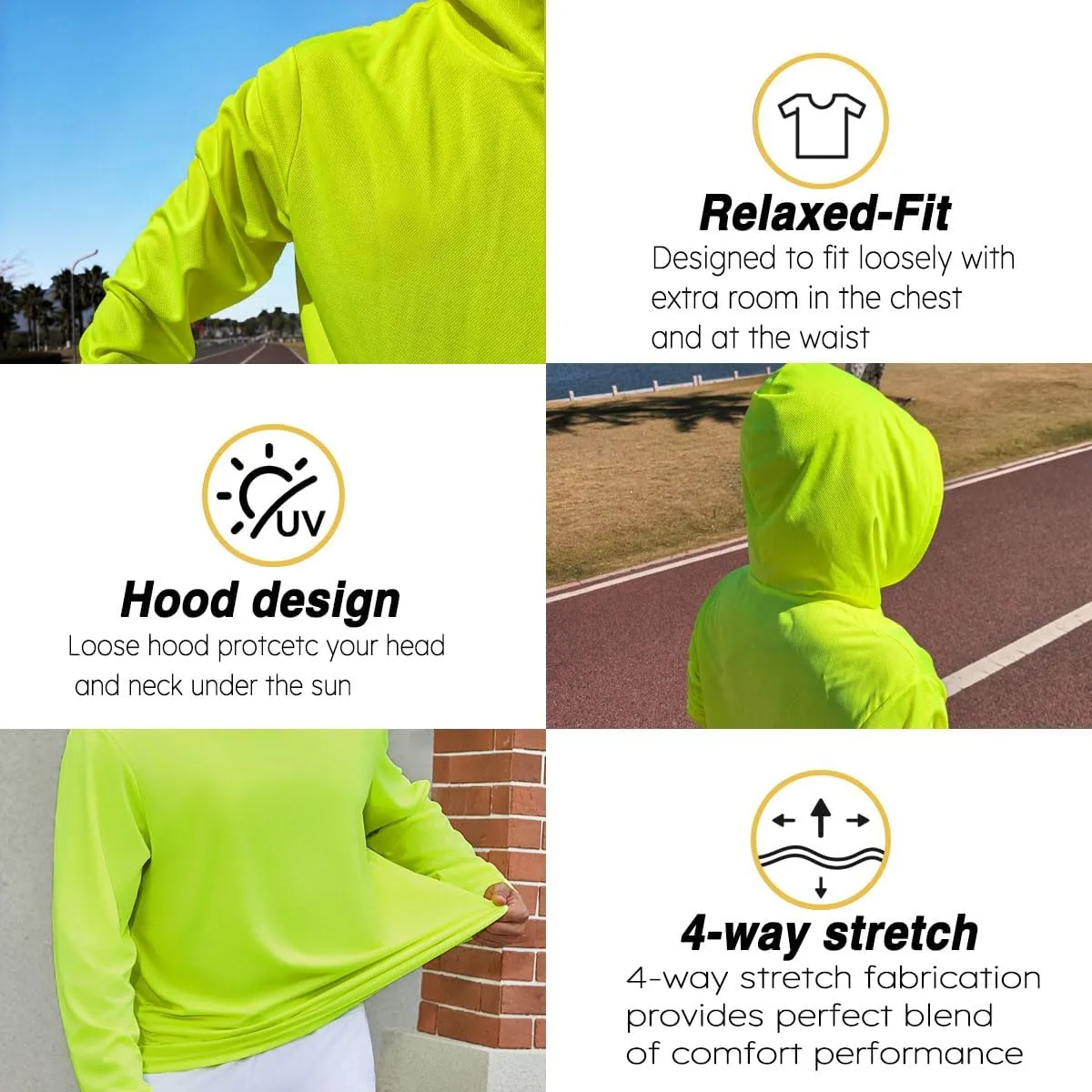 5 Pack Men's UPF 50  Sun Protection Hoodie Shirts Long Sleeve Shirts Quick Dry Lightweight for Running Workout Hiking Fishing