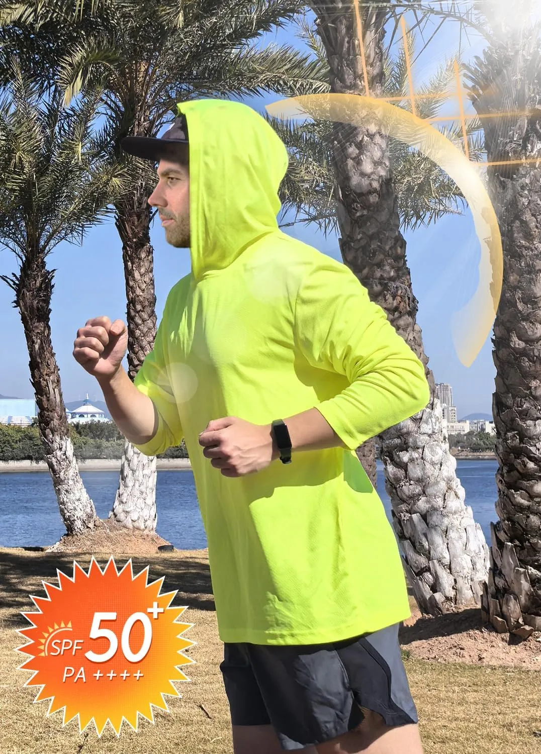 5 Pack Men's UPF 50  Sun Protection Hoodie Shirts Long Sleeve Shirts Quick Dry Lightweight for Running Workout Hiking Fishing