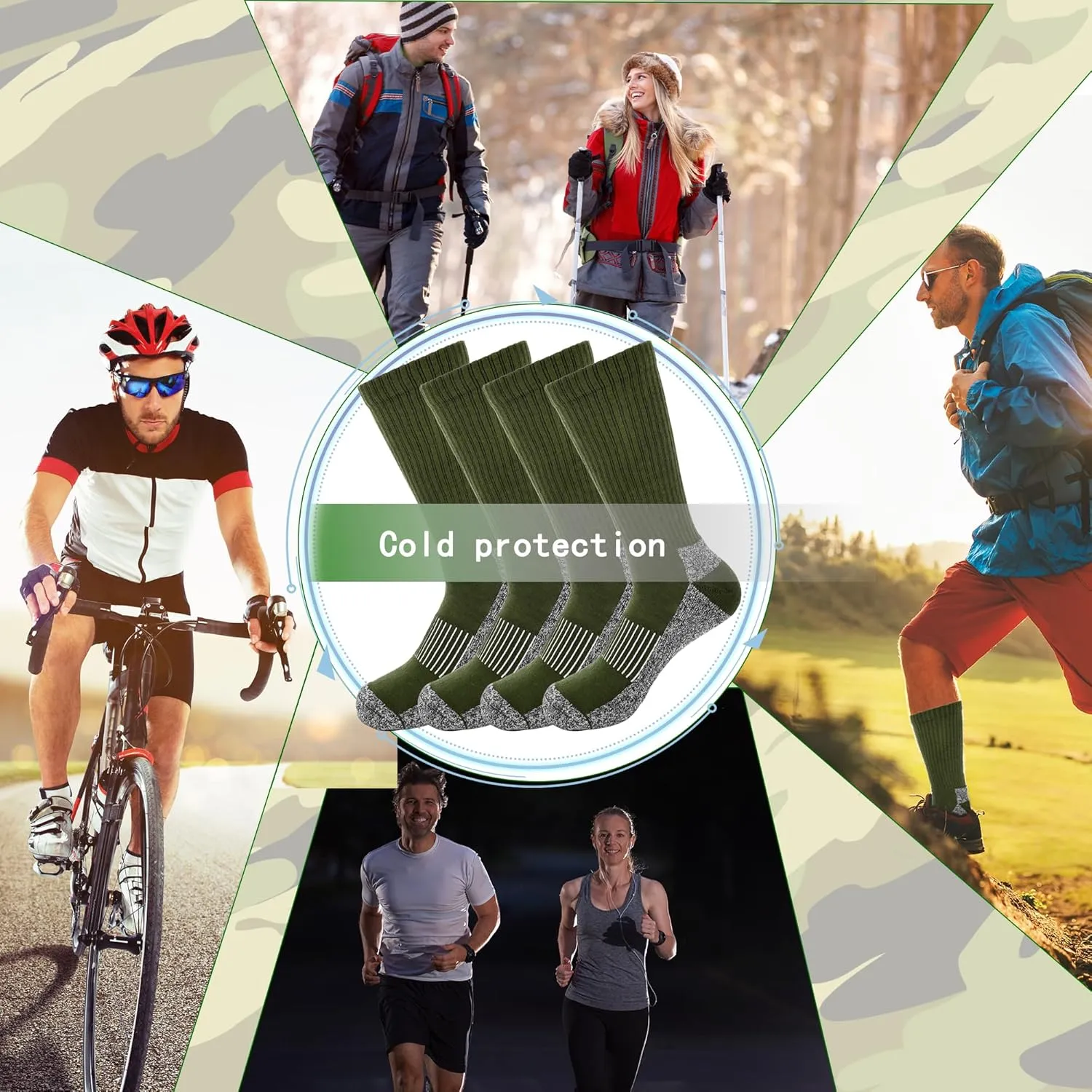 5 Pairs Mens Military Socks Army Green Hiking Sock Crew Boot Socks for Soldier Policemen Work Sports Hiking