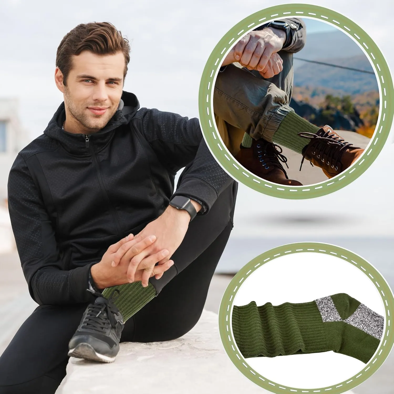 5 Pairs Mens Military Socks Army Green Hiking Sock Crew Boot Socks for Soldier Policemen Work Sports Hiking
