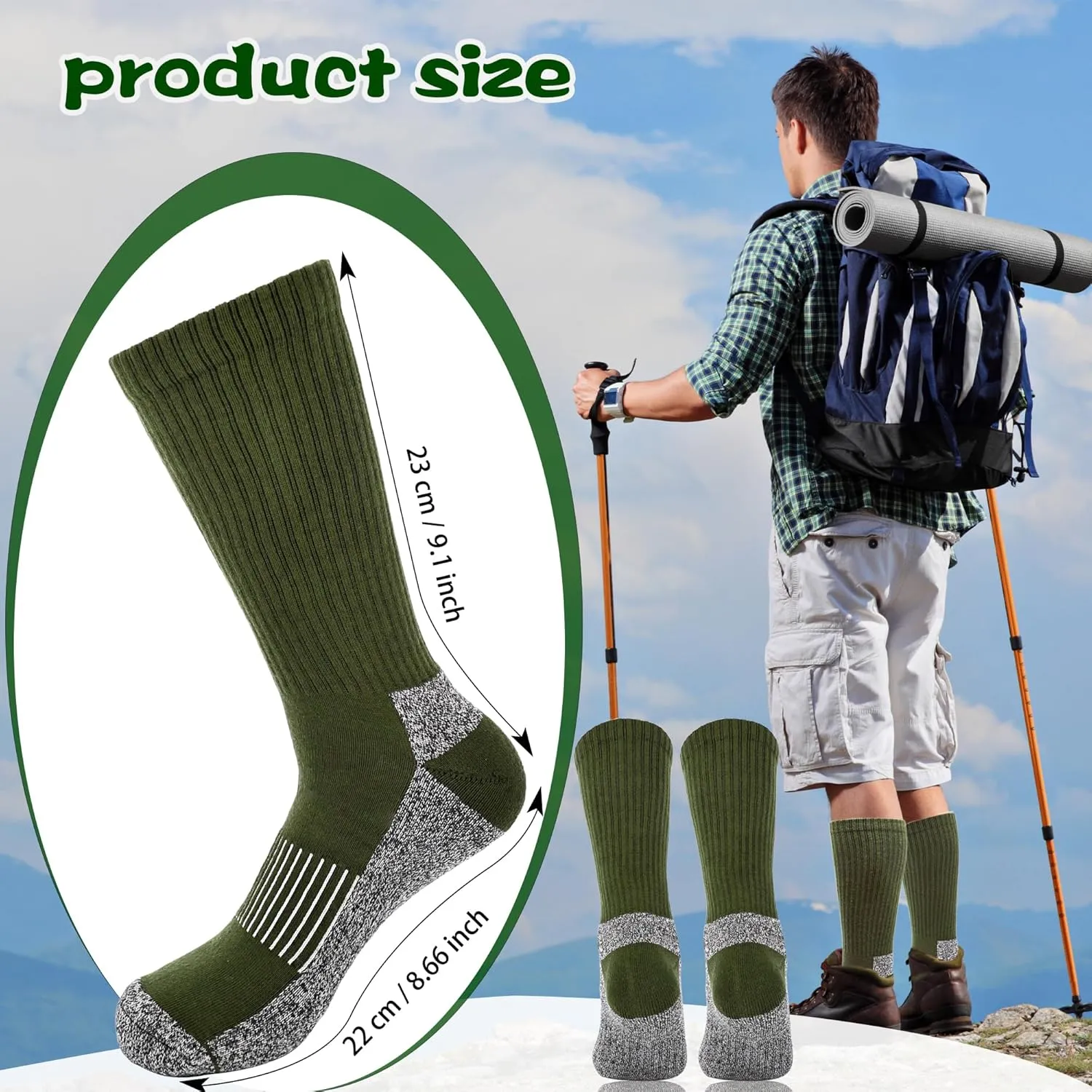 5 Pairs Mens Military Socks Army Green Hiking Sock Crew Boot Socks for Soldier Policemen Work Sports Hiking