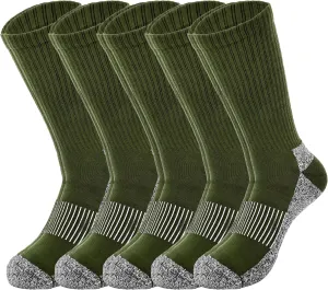 5 Pairs Mens Military Socks Army Green Hiking Sock Crew Boot Socks for Soldier Policemen Work Sports Hiking