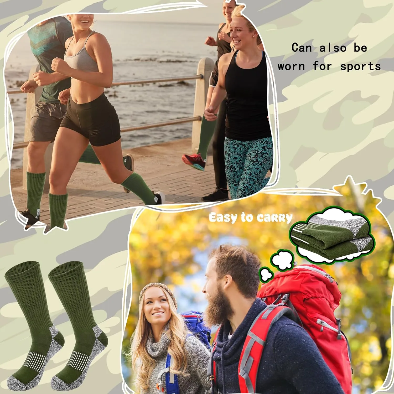5 Pairs Mens Military Socks Army Green Hiking Sock Crew Boot Socks for Soldier Policemen Work Sports Hiking