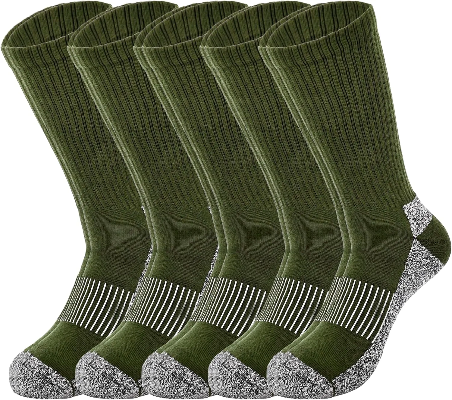 5 Pairs Mens Military Socks Army Green Hiking Sock Crew Boot Socks for Soldier Policemen Work Sports Hiking