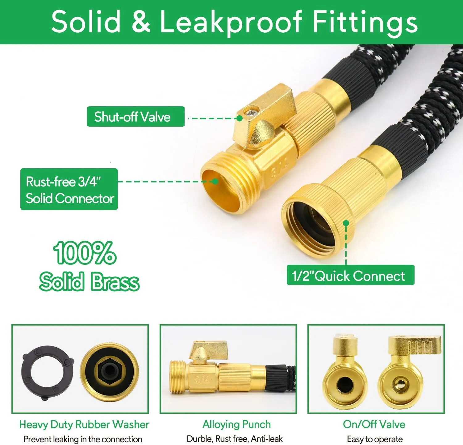 50 ft Expandable Garden Hose, 2025 Upgraded Kink Free Flexible Water Hose 50ft with 10 Pattern Spray Nozzle, Leakproof Solid Brass Fittings, Reinforced Retractable Latex Core, Lightweight, Collapsible