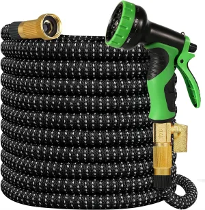 50 ft Expandable Garden Hose, 2025 Upgraded Kink Free Flexible Water Hose 50ft with 10 Pattern Spray Nozzle, Leakproof Solid Brass Fittings, Reinforced Retractable Latex Core, Lightweight, Collapsible