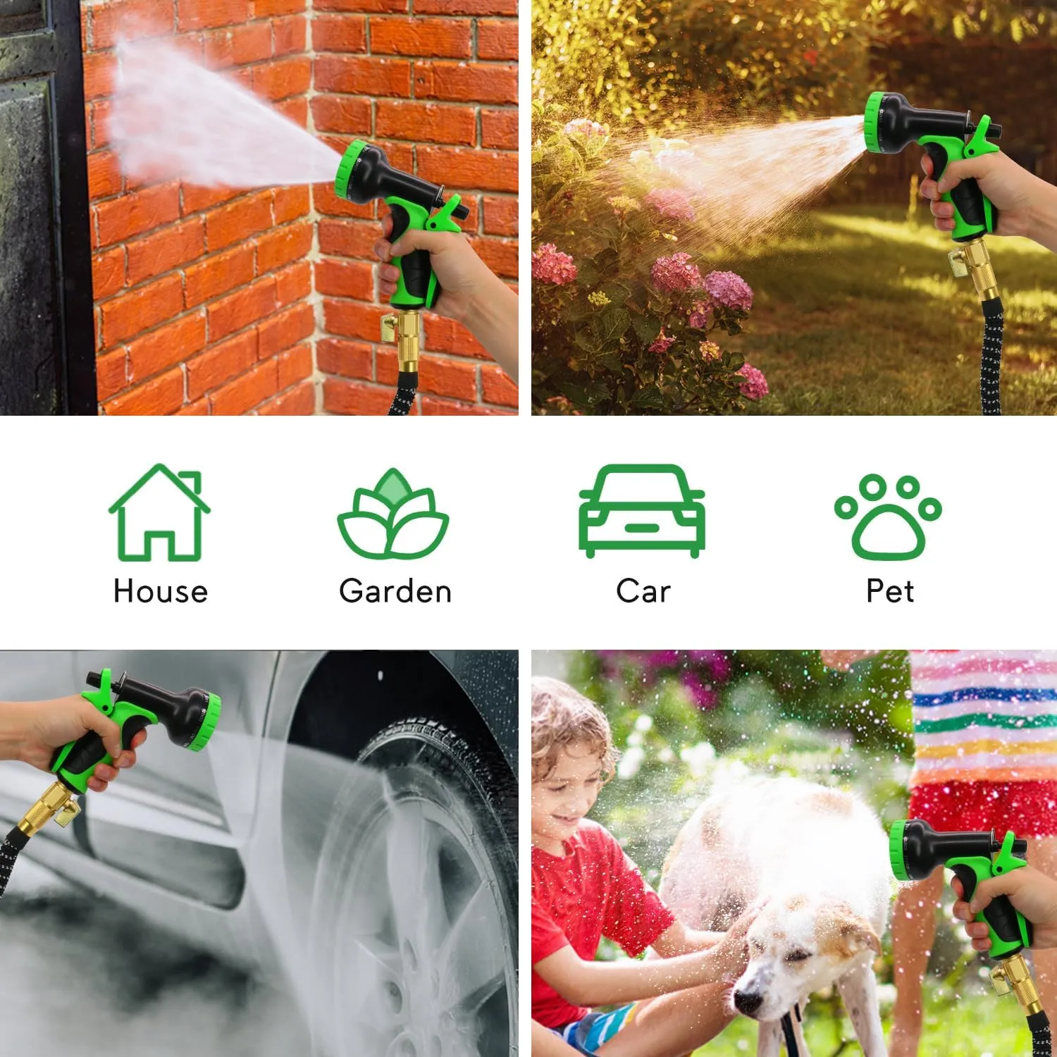 50 ft Expandable Garden Hose, 2025 Upgraded Kink Free Flexible Water Hose 50ft with 10 Pattern Spray Nozzle, Leakproof Solid Brass Fittings, Reinforced Retractable Latex Core, Lightweight, Collapsible