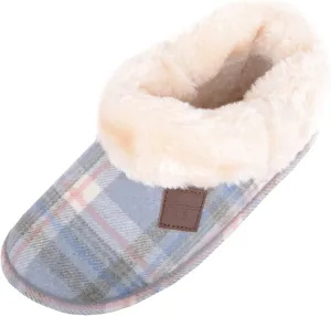 ABSOLUTE FOOTWEAR Womens Slip On Tartan Checked Thick Faux Fur Winter Slipper Booties Boots