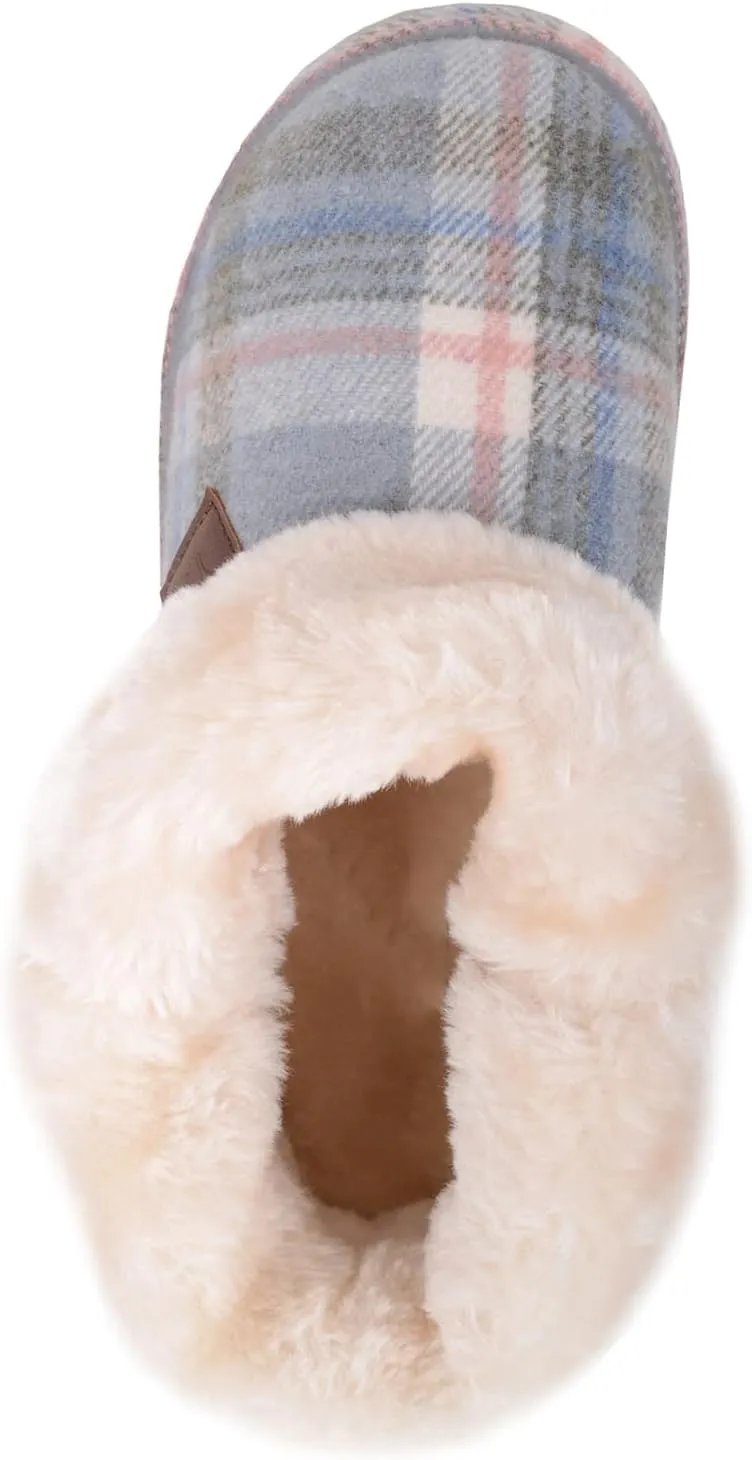 ABSOLUTE FOOTWEAR Womens Slip On Tartan Checked Thick Faux Fur Winter Slipper Booties Boots