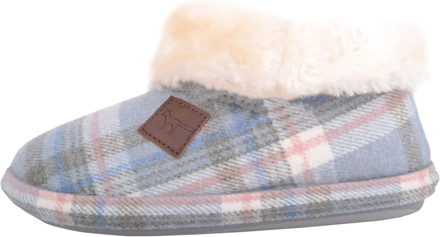 ABSOLUTE FOOTWEAR Womens Slip On Tartan Checked Thick Faux Fur Winter Slipper Booties Boots