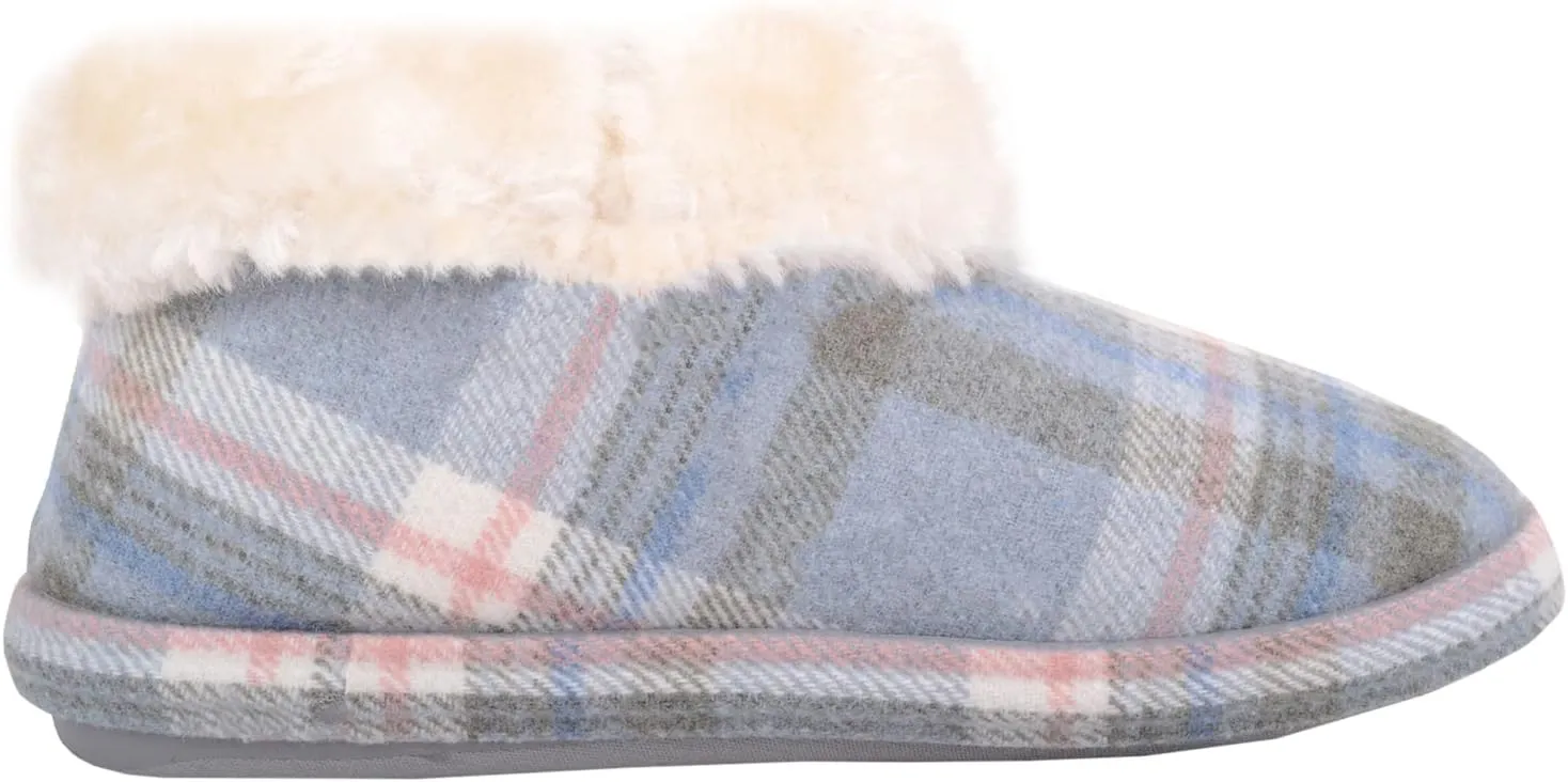 ABSOLUTE FOOTWEAR Womens Slip On Tartan Checked Thick Faux Fur Winter Slipper Booties Boots