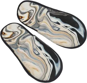 Abstract Marble Ink Texture Women's Fuzzy Slippers Slip-on Slipper Soft Comfy Bedroom Slippers Non-slip House Shoes