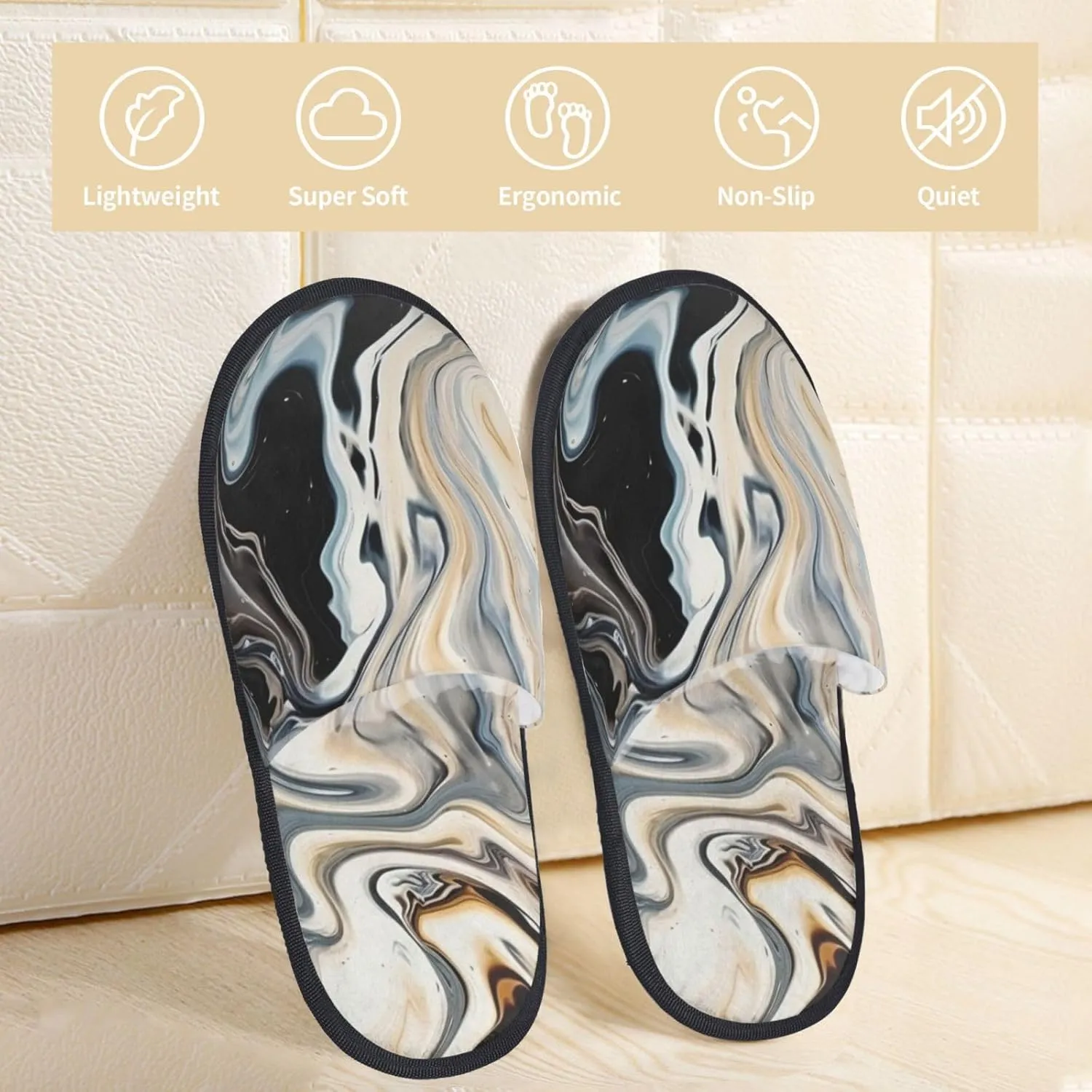 Abstract Marble Ink Texture Women's Fuzzy Slippers Slip-on Slipper Soft Comfy Bedroom Slippers Non-slip House Shoes