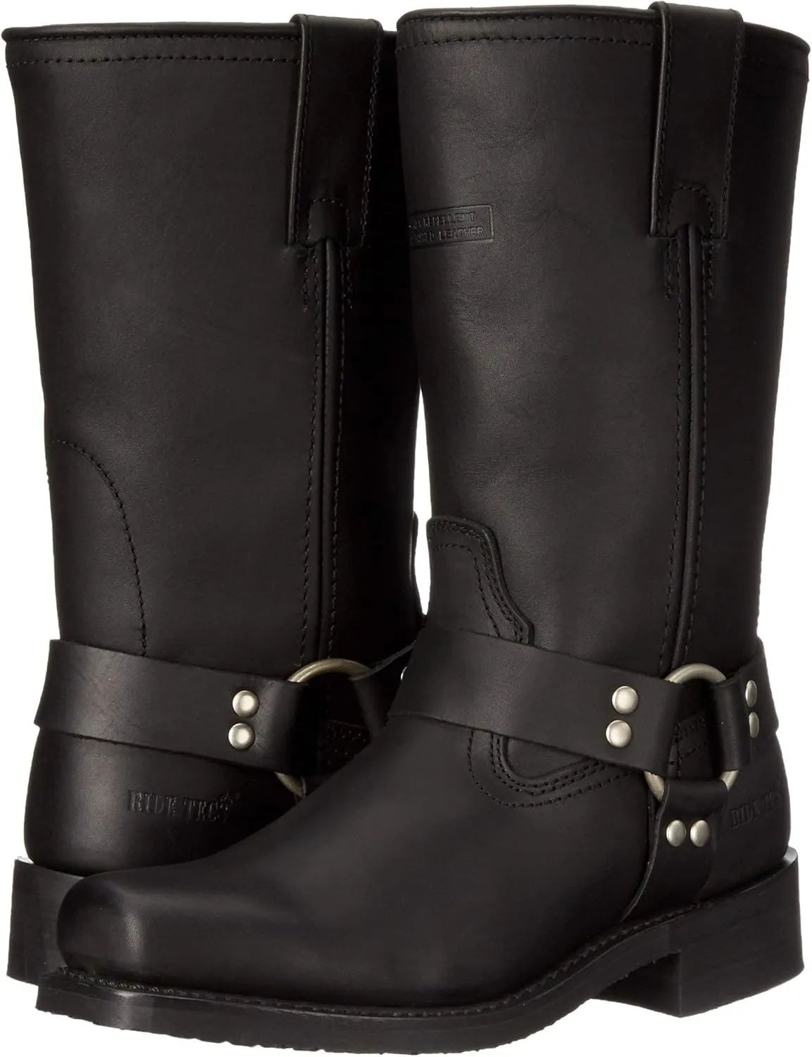 Ad Tec RIDETECS Mens 13in Harness Straps Heavy Duty Oiled Leather Motorcycle Boots, Black - Waterproof, Soft Toe, and Heel Motocross Boots For Men