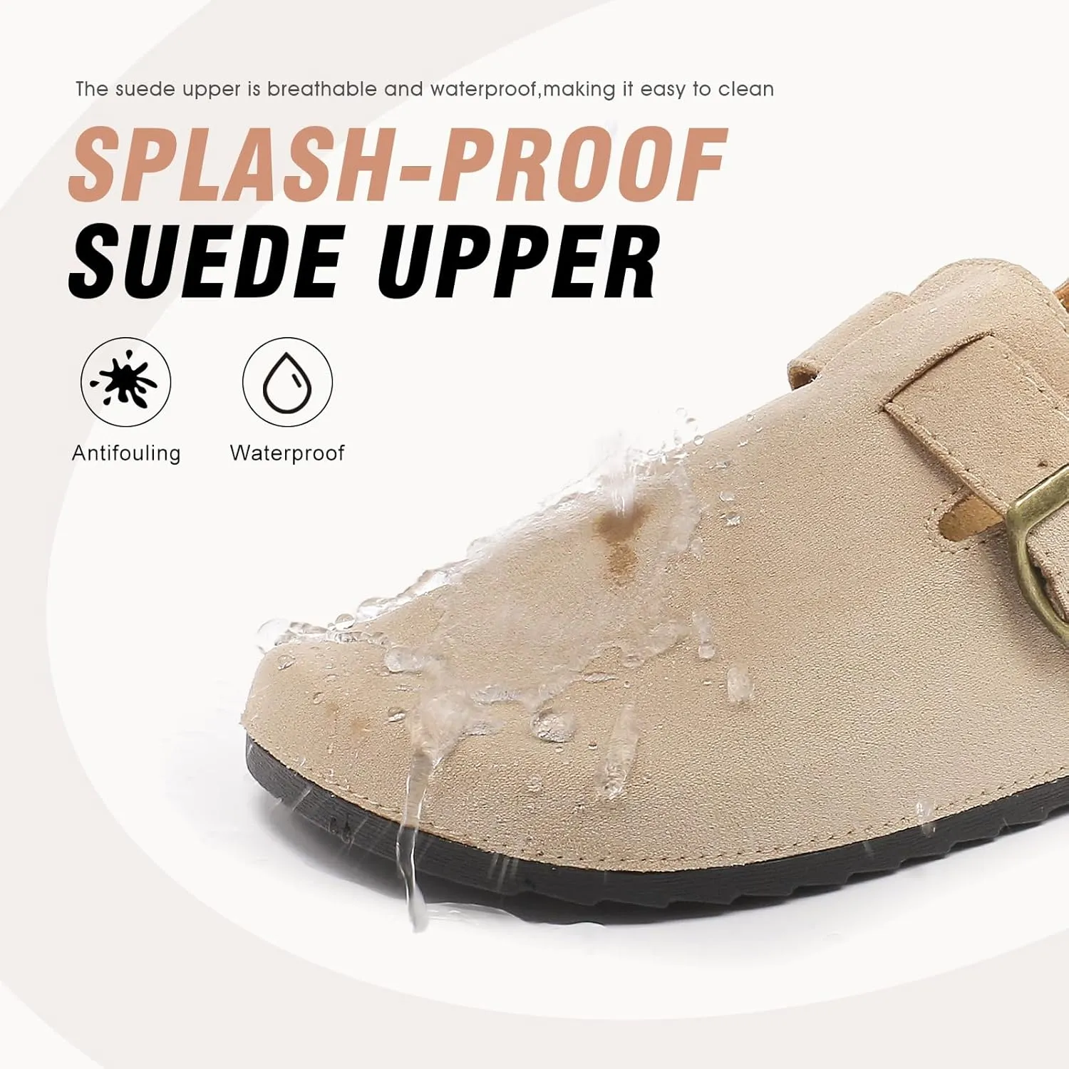 Adjustable Slingback Suede Clogs for Men & Women Unisex Leather Mules Slip On Cork Footbed Sandals Clogs with Buckle Comfort Arch Support Potato Shoes Non-Slip Indoor,Outdoor