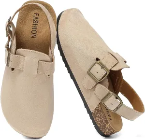 Adjustable Slingback Suede Clogs for Men & Women Unisex Leather Mules Slip On Cork Footbed Sandals Clogs with Buckle Comfort Arch Support Potato Shoes Non-Slip Indoor,Outdoor