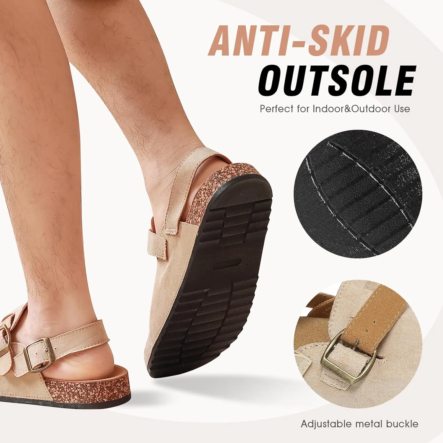 Adjustable Slingback Suede Clogs for Men & Women Unisex Leather Mules Slip On Cork Footbed Sandals Clogs with Buckle Comfort Arch Support Potato Shoes Non-Slip Indoor,Outdoor