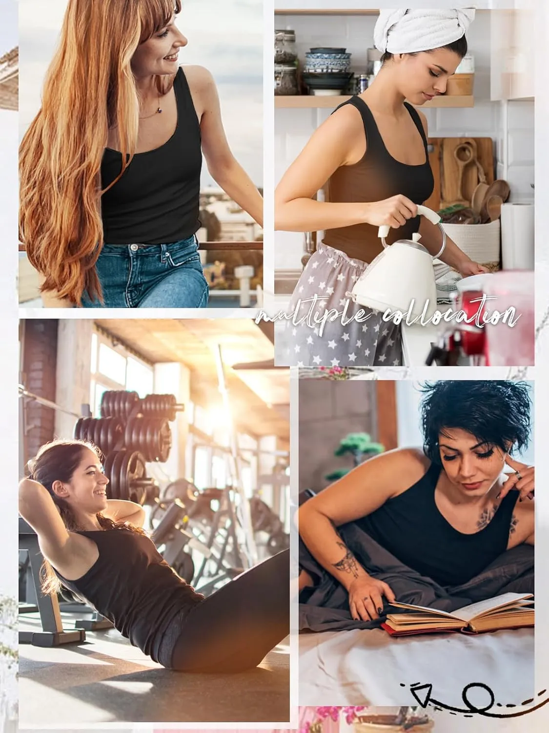 Air Curvey Basic Tank Tops for Women Sleeveless Undershirts 2-4 Pack Layering Lightweight Casual Tops