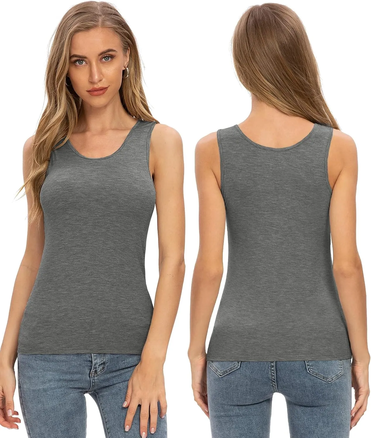 Air Curvey Basic Tank Tops for Women Sleeveless Undershirts 2-4 Pack Layering Lightweight Casual Tops