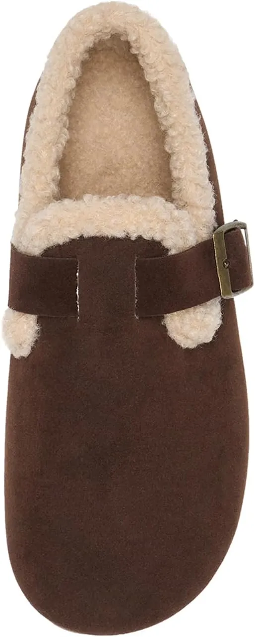 Alexis Leroy Women's Slip On Fuzzy Mules Comfortable Flat Lightweight Casual Travel Shoes