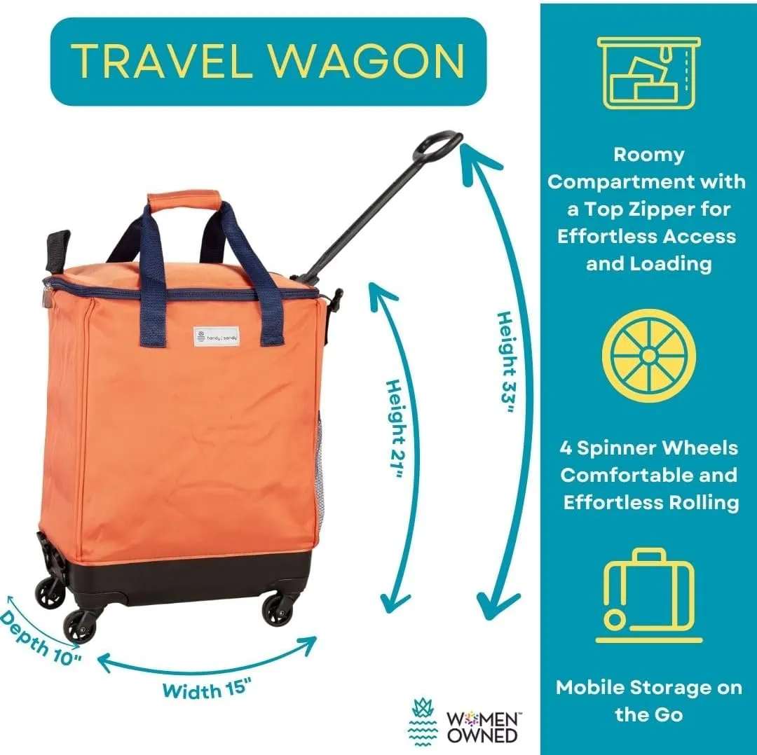 All-Purpose Roller Bag – Foldable Tote on Wheels with Zipper Closure, 4 Spinner Wheels, Lightweight & Durable – Travel, Groceries, Laundry, Work, Everyday Hauling - Patent - Orange